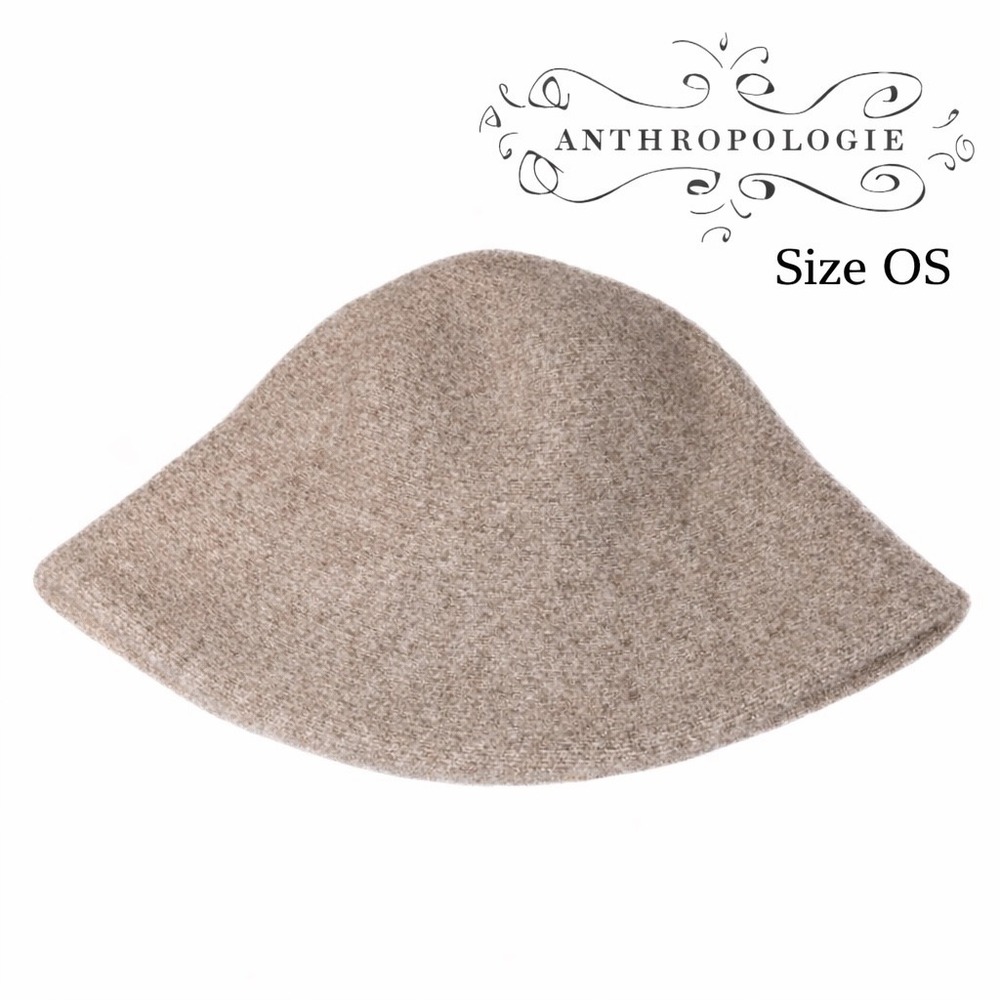 Anthropologie Taupe Brown Wool Blend Cloche Bucket Hat One Size NWT